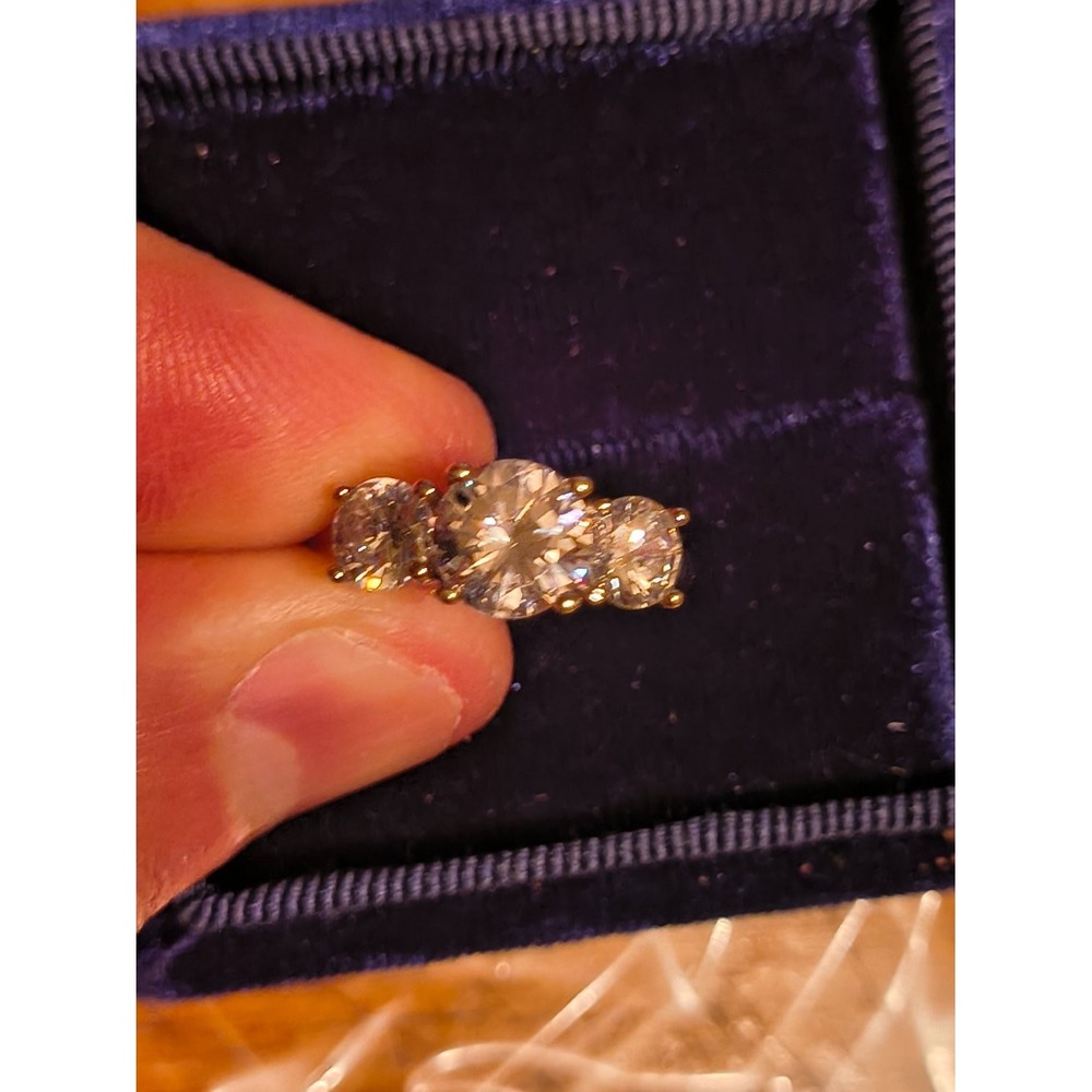 PZN 925 Sterling Silver Three Stone Ring Size 7.25 Clear CZ Prong Set Womens